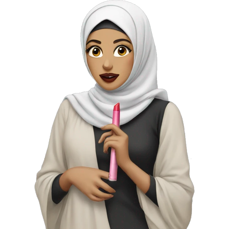 Hijabi holding a lipstick  emoji