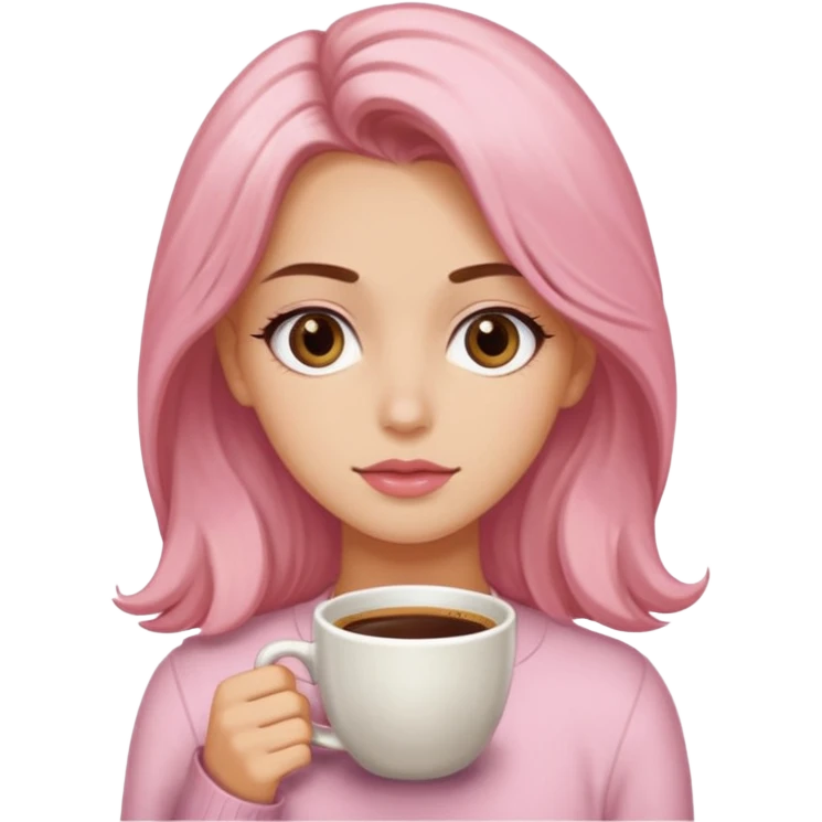 Crea una chica güerita con pelo largo café claro y raíces güeras, ojos rasgados cafés oscuros, suéter o camisa rosa claro emoji