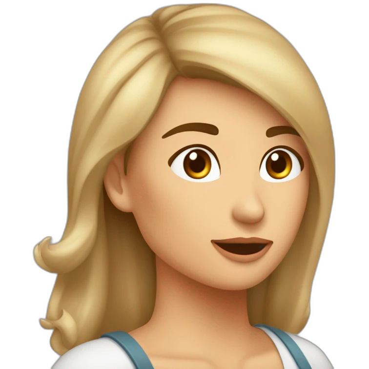 mujer con cara alargada mandibula bien marcada boca grande mirada seductora pelo lacio marron mirando seria  emoji