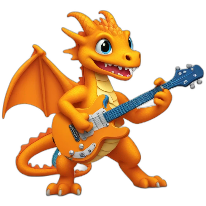 cute cartoon orange dragon playing blue guitar emoji