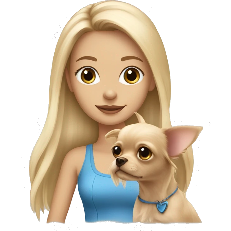long blonde haired girl blue eyes walking yorkie and chihuahua   emoji