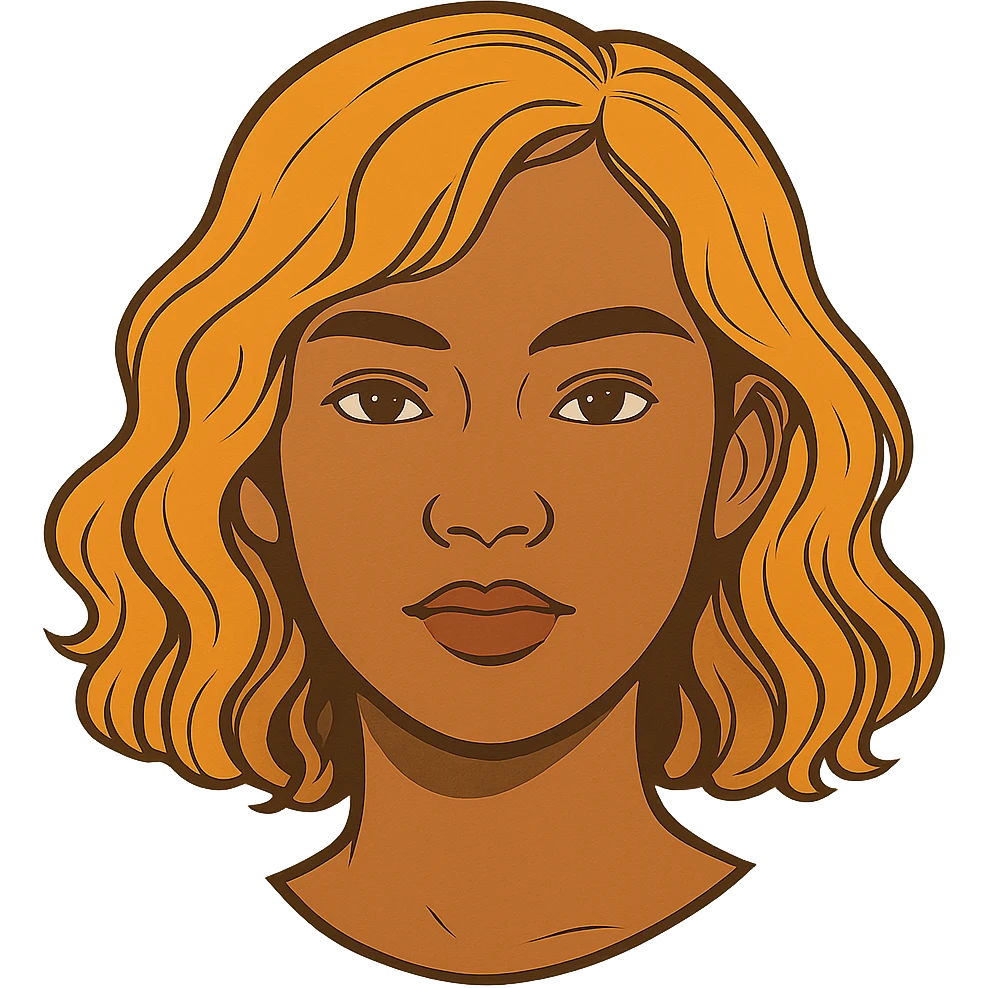 human girl head, medium tanned skin, wavy shoulder-length orangish yellow hair, style 1 emoji