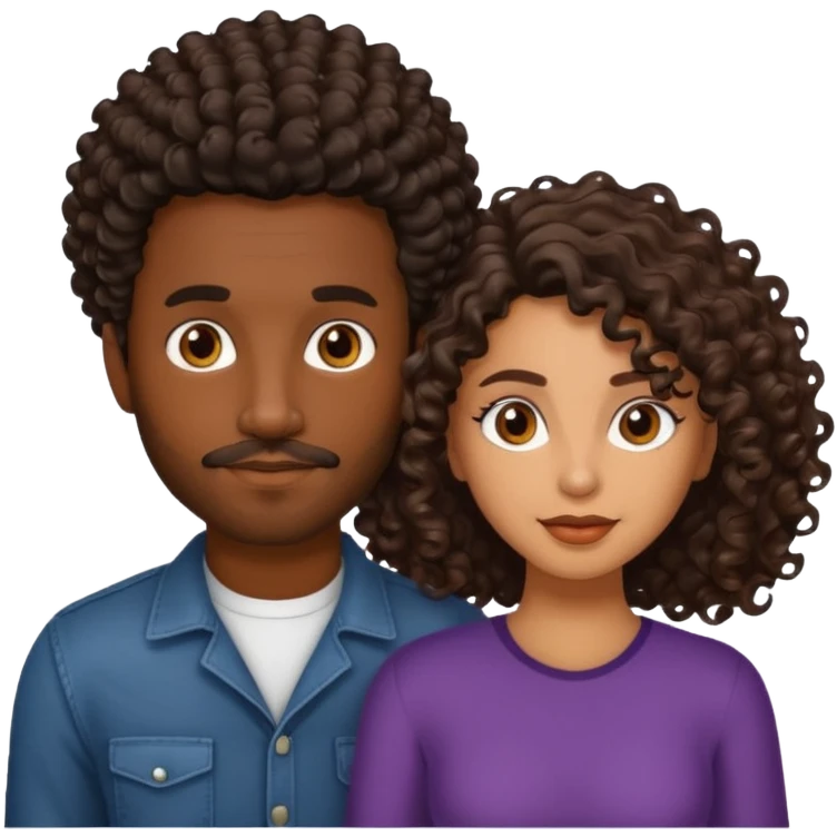Dark brown skin man with a light beard and a curly   fade haircut with dark brown eyes with a light brown Latina woman with dark wavy hair  emoji
