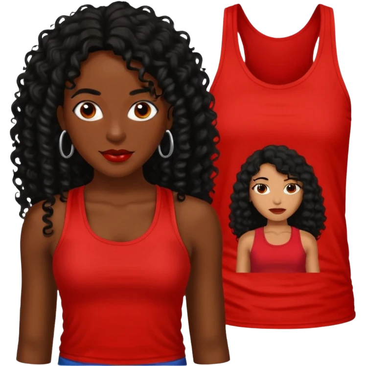 Rozonda Chilli Thomas medium dark skin long black curly hair, red tank top emoji