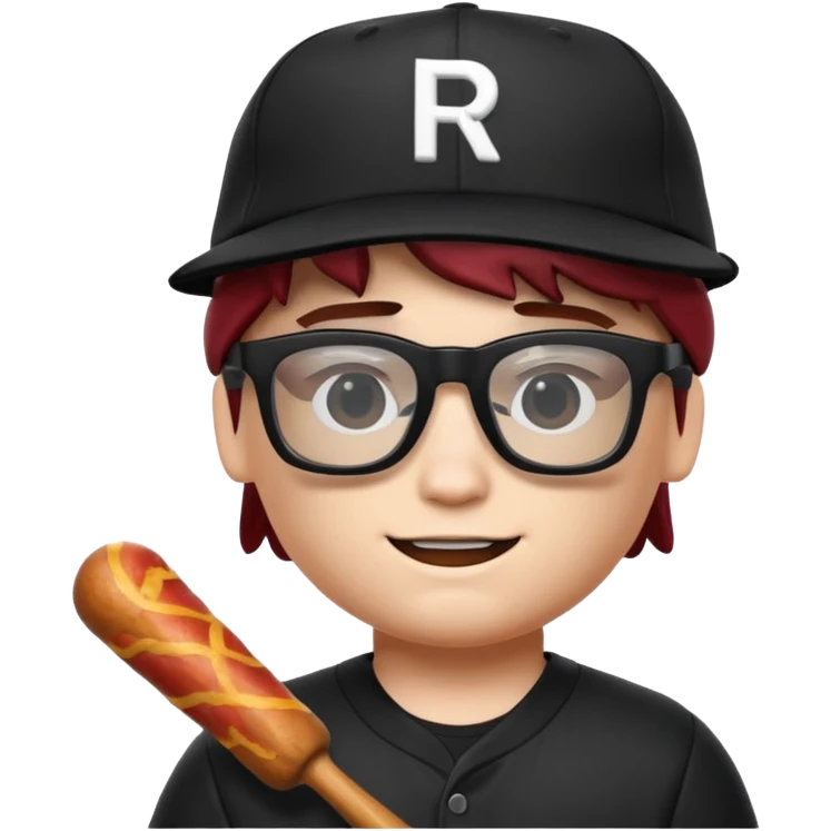 a roblox bacon that has a black baseball hat and has cool black glasses emoji