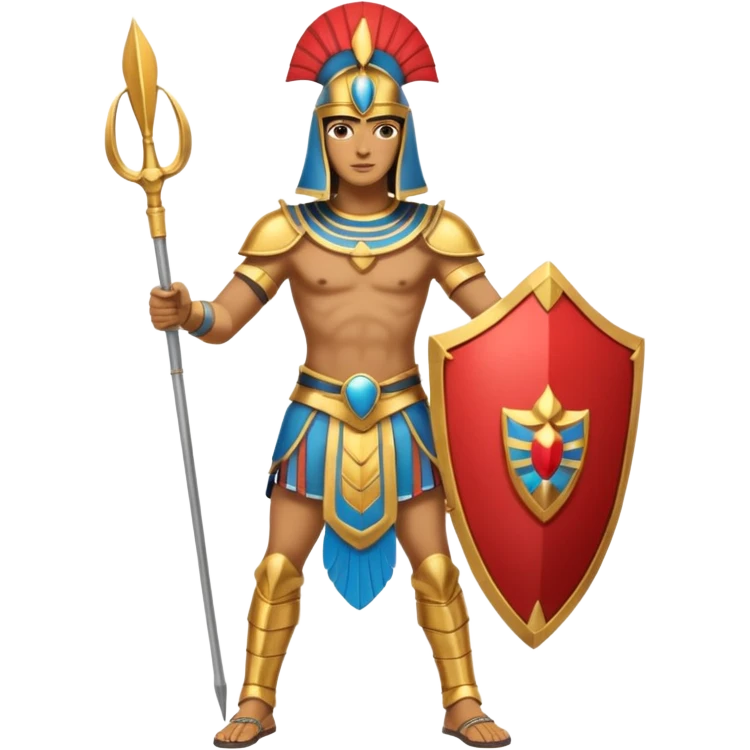 fullbody egyptian ancient soldier with spear and golden armor, gold spear, gold shield, gold helmet, only gold colors, no red or blue emoji