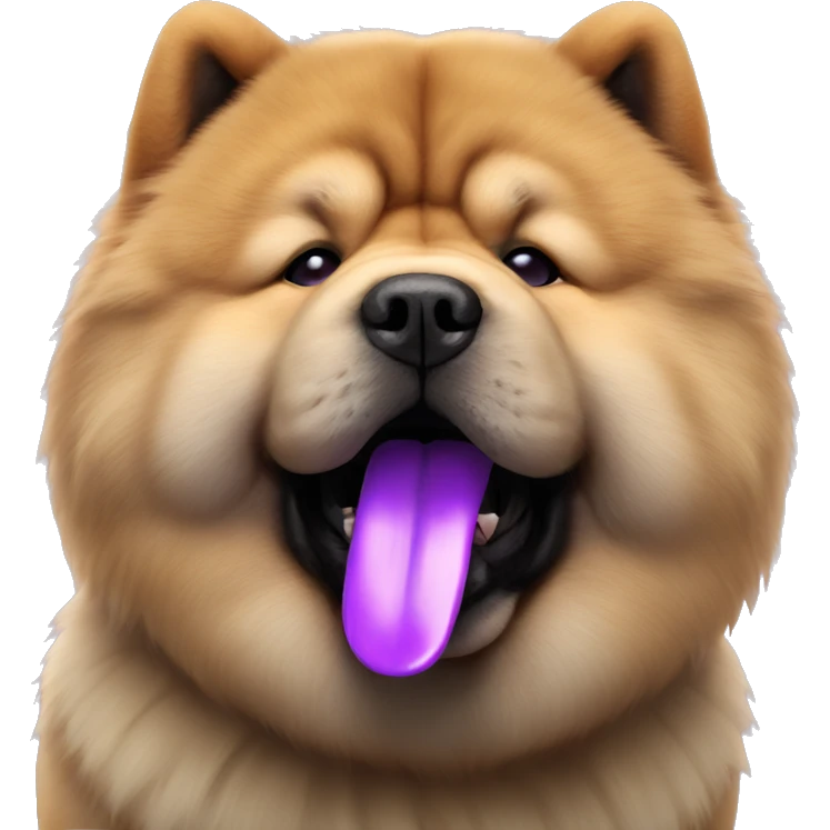 Chow chow with purple tongue, full-height, photorealistic 4k emoji