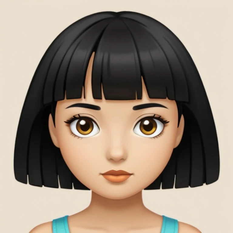 Chica con cabello corto y flequillo de color negro y piel canela emoji