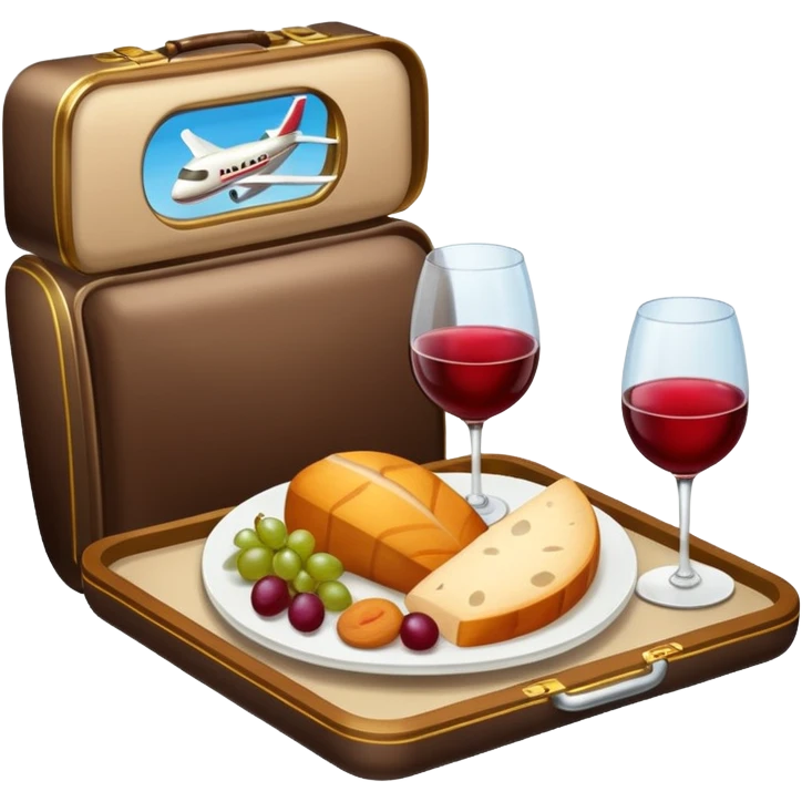 luxury plane food with wine emoji