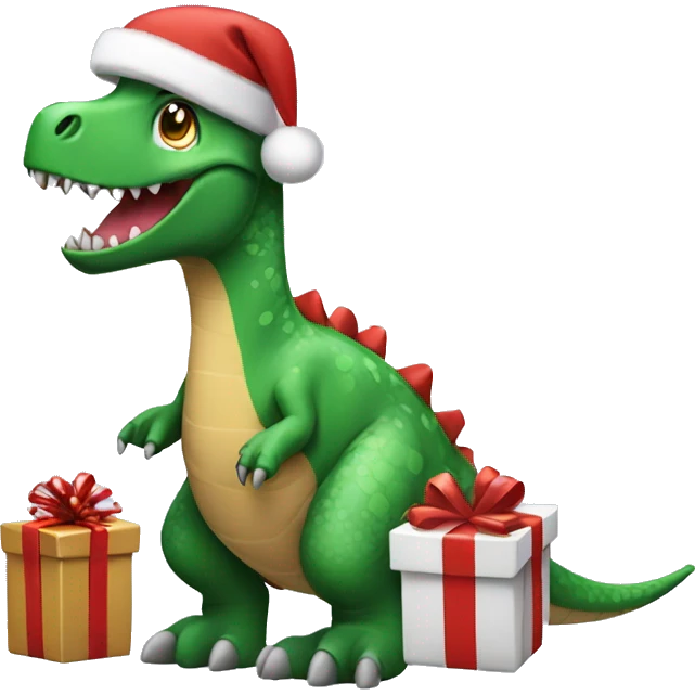 Christmas dinosaur with presents  emoji