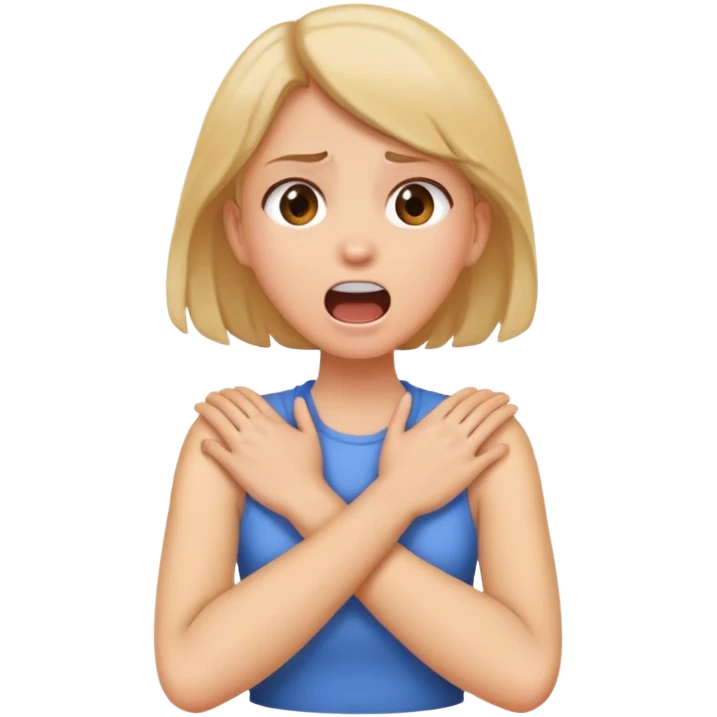 girl holding neck crossing arms screaming emoji