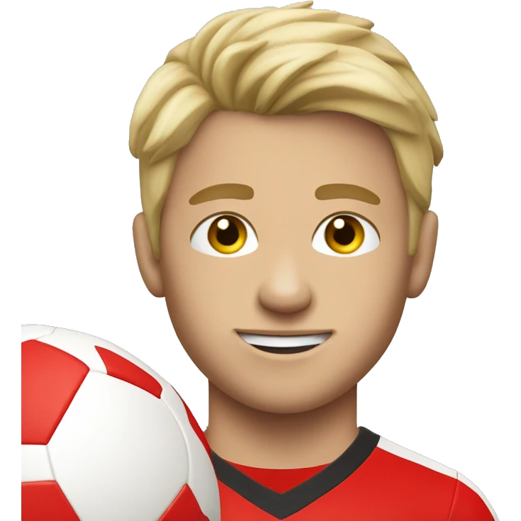 Dirty Blonde hair boy with fair skin soccer player wearing red jersey emoji