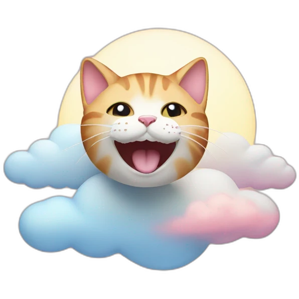 A cat on a cloud smiling into the sun pink and blue skies emoji