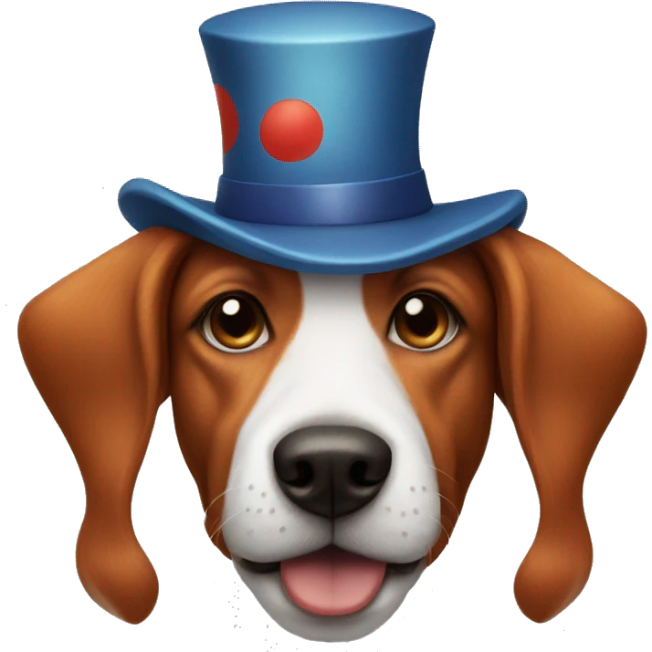 Dog with clown's nose and red hair and hat emoji
