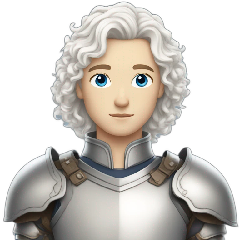 white androgynous guy white long curly hair armor blue eyes emoji