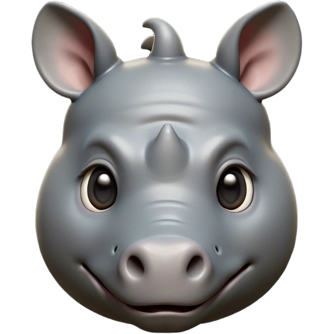 Cinematic Cute Rhinoceros Portrait Emoji, Head tilted playfully and inquisitively, featuring a rugged, glossy slate-gray hide with a gentle, rounded horn and round, sparkling eyes filled with curious wonder, Simplified yet irresistibly adorable features, highly detailed, glowing with a warm, friendly glow, high shine, affectionate and mighty, stylized with a touch of ancient charm, bright and endearing, soft glowing outline, capturing the essence of a mischievous yet loving rhinoceros, so playful it feels like it could stomp out of the screen and into your arms! emoji