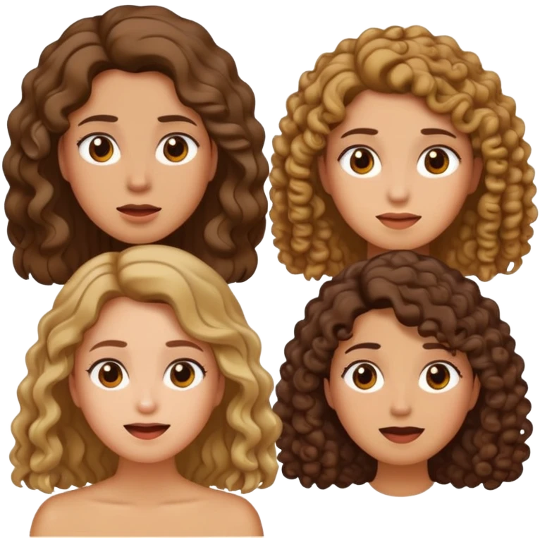 Embarrassed face with hand up, then three different female emojis: woman with long hair, short hair, and curly hair emoji