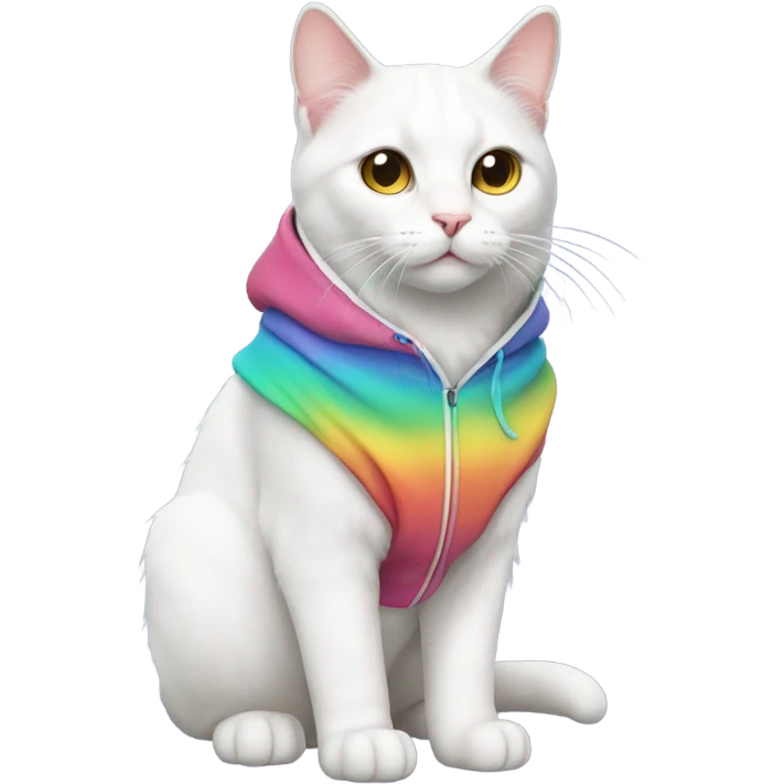 A white cat with colorfull hoodie emoji