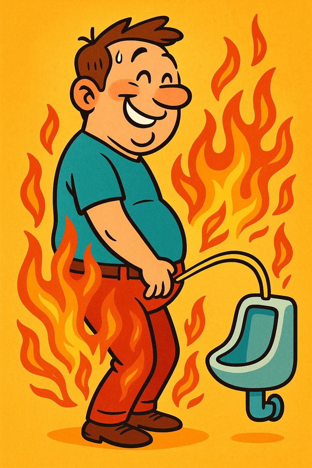 Uomo che fa Pipì, brucia calorie, come se fosse un termogenico in italiano emoji