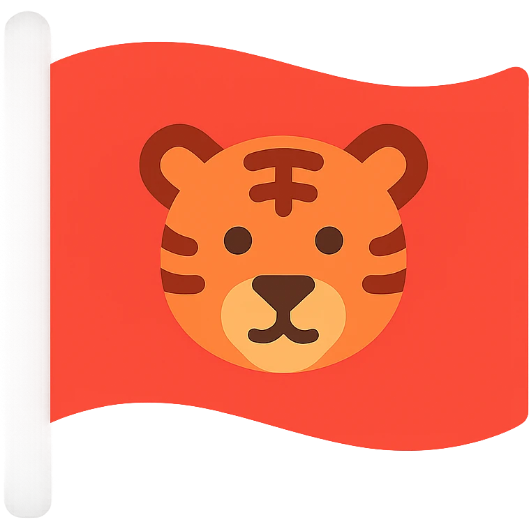 red flag with a stylized tiger face in the middle, graphic and modern, no text emoji