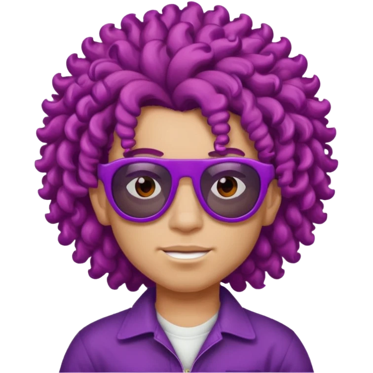 purple haired, curly big haired mexican boy with red sunglassess emoji