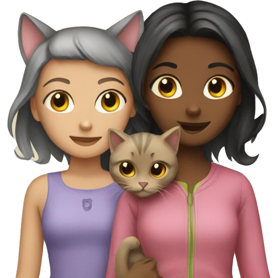 Two girls and two cats emoji