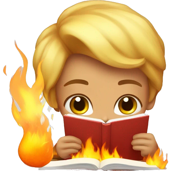 cute student studying hard with big fire emoji