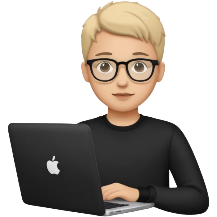 un estudiante con lentes y su laptop Y ROPA NEGRA emoji