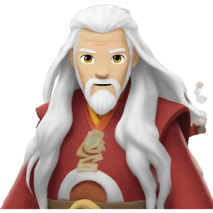 avatar roku from avatar the last airbender. he is a white older man, and have long white hair and a long white beard in a fire nation red color in hex color 6e0c00. he needs to be in the red uniform. he should not have a head covering emoji