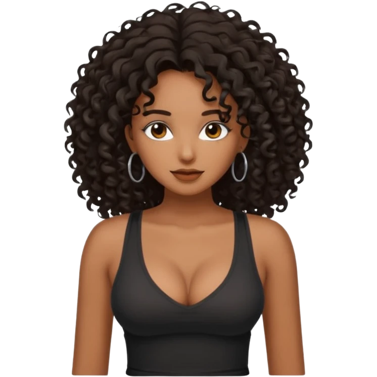 brown skinned lady with curly black hair long hair, messy, nice curves, busty, low cut tank top emoji