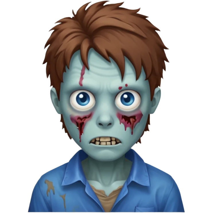 Zombie with brown messy hair hair and blue eyes emoji
