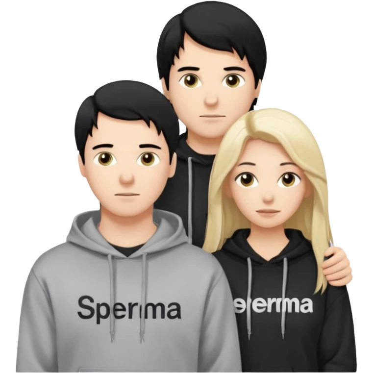 I want it to be this emote 🙍‍♂️
of a white guy with black hair and a black sweatshirt with the word "sperma" written in white in the middle. Behind him, there's a pretty blonde with long hair, pulling the string on the first person's hoodie. The girl is wearing a gray sweatshirt. emoji
