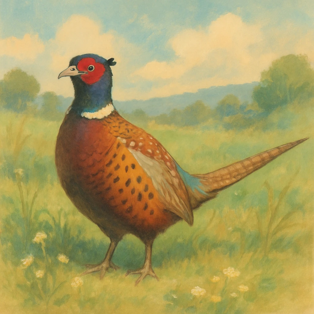 ringneck pheasant, soft and painterly, ghibli style emoji
