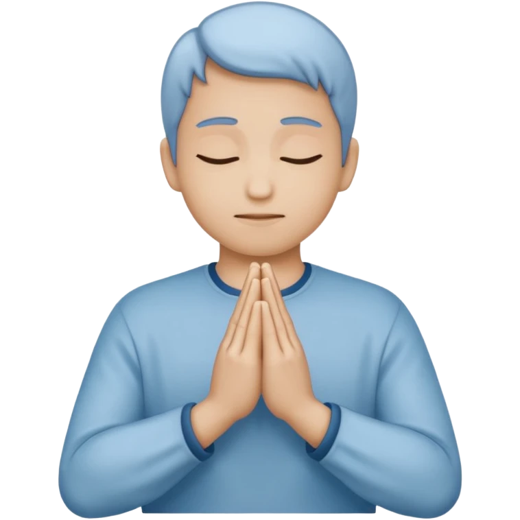 Two hands in prayer pose, muted blue outline, beige fill, soft glow, apple emoji style, PNG, transparent background emoji