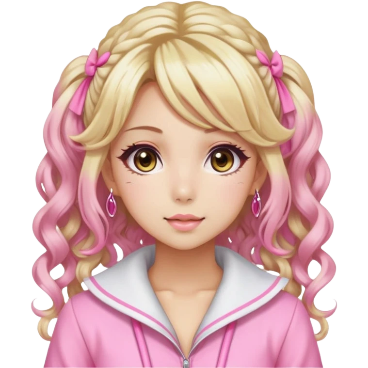 Hime gyaru girl blonde mid curly hair with pink highlights,wearing pink clothes emoji