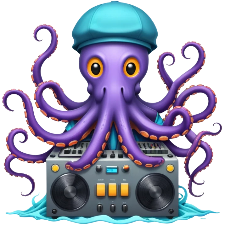 DJ octopus working in paper storm emoji