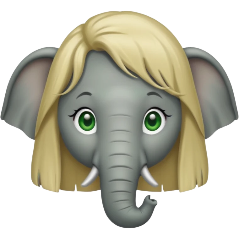 Make and elephant with a dirty blonde wig and green eyes emoji