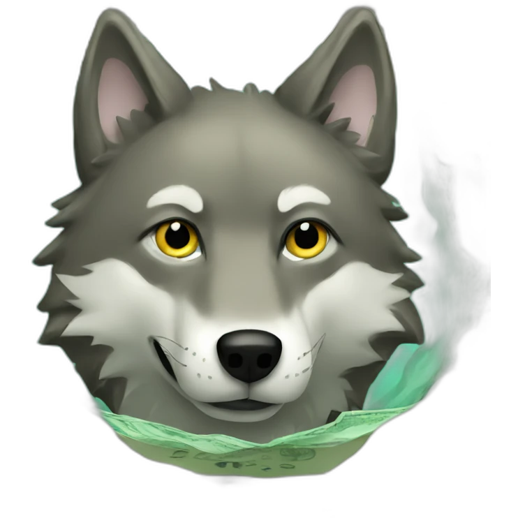 cartoon wolf swimming in money emoji