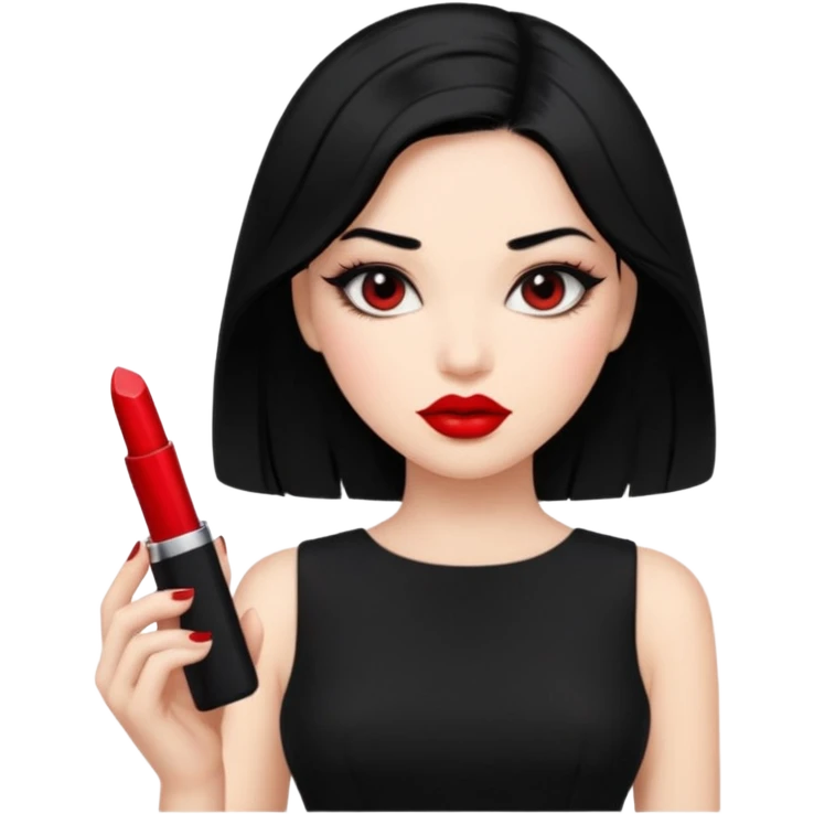 “Emoji girl, femme fatale, black hair. megan fox vibes black dress emoji