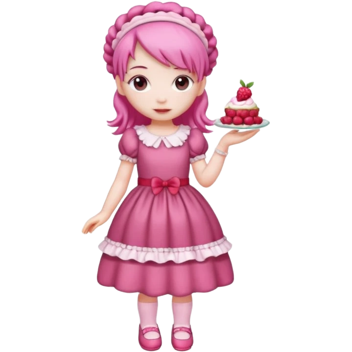 Isolated detaile illustration incredibly raspberry torte doll figurine full body with pink hair and a raspberry hairband emoji