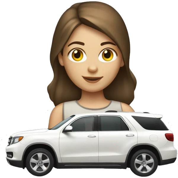 Brown hair Caucasian girl in a white SUV emoji