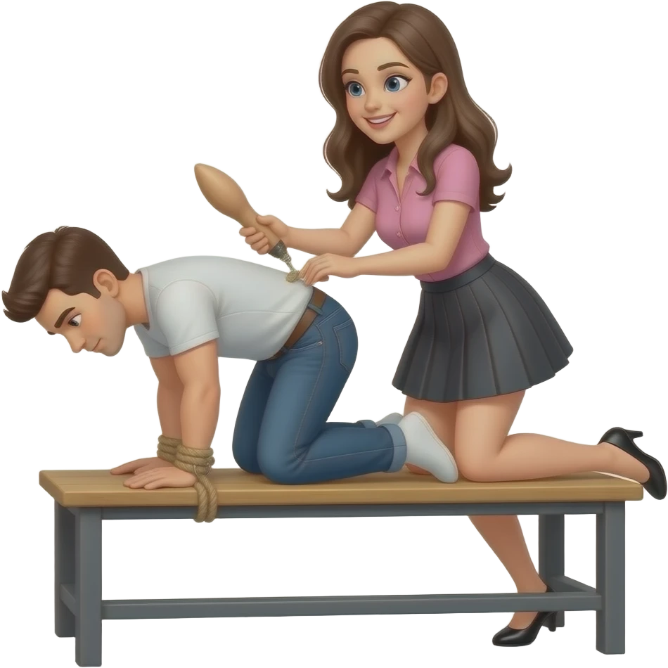 I got bent over on all fours tied to a bench with a girl standing behind him with a fake strap on dildo to fuck pegging him with emoji