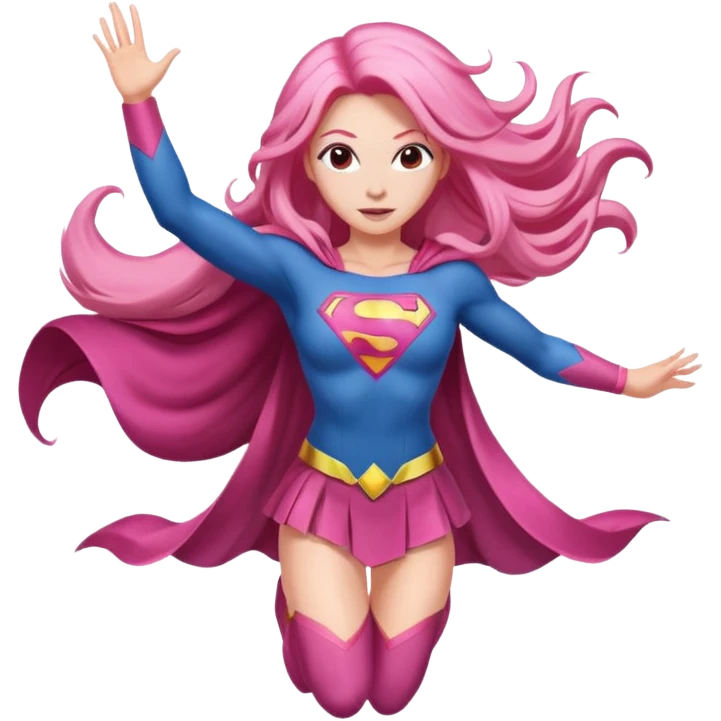 super woman with long pink hair flying pose emoji