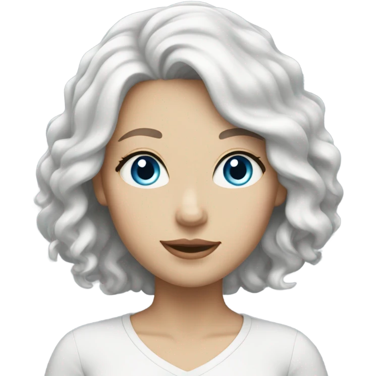 White female light skin blue eyes short hair white hair wavy hair emoji