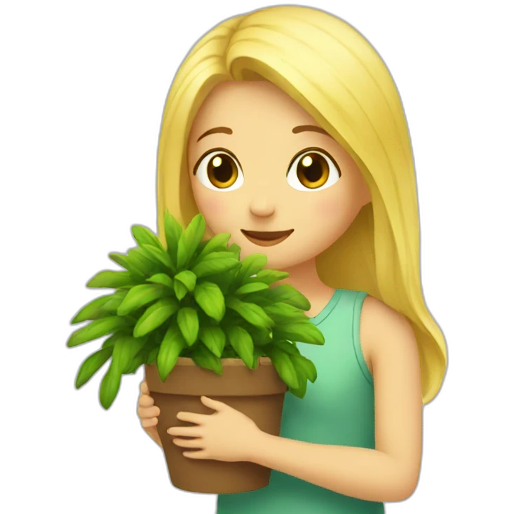 Blond Girl hugging plant emoji