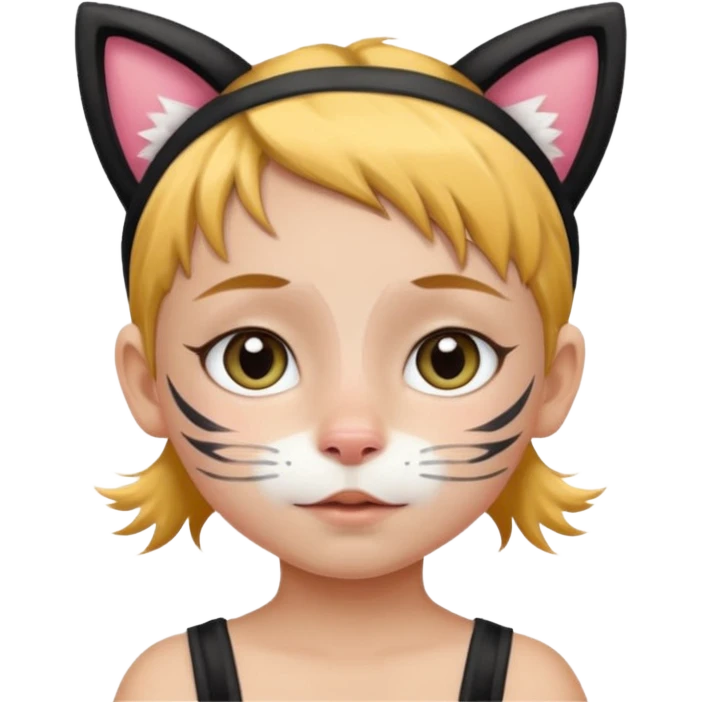 little kid with face paint and cat ear headband emoji