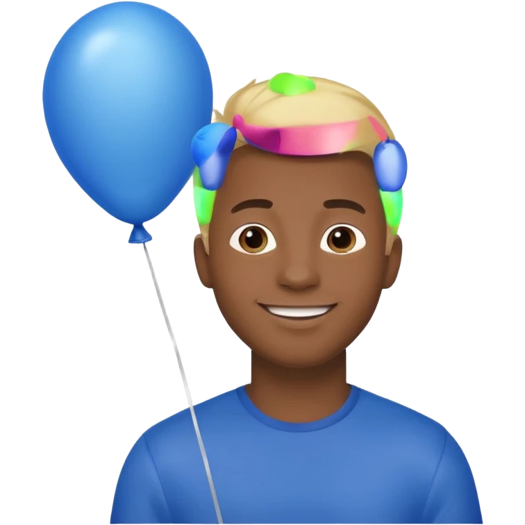 dark brown skin, blonde hair man hold blue balloon emoji