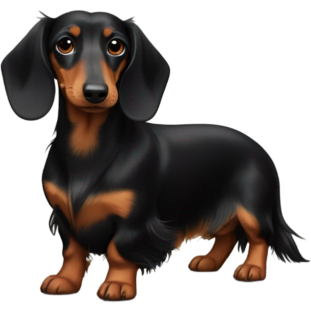 Valentine’s Day long haired black and tan dachshund emoji