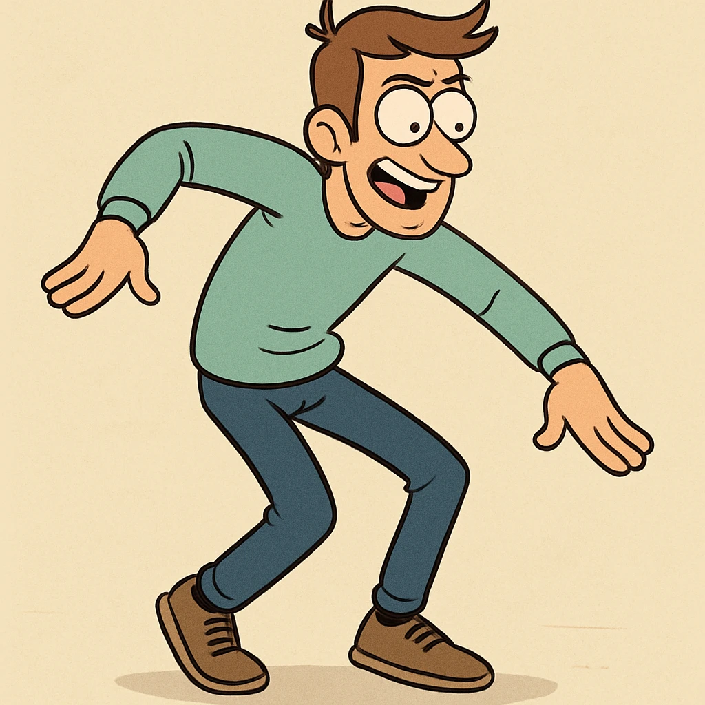 a stylized man performing the Griddy dance, arms swinging, dynamic movement emoji