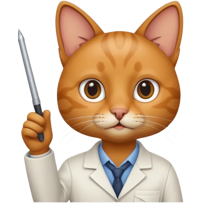 cat researcher presenting findings with a pointer emoji